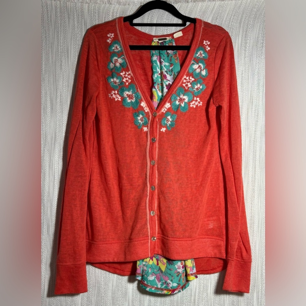 Miss Me Coral Cardigan with Floral Embroidery